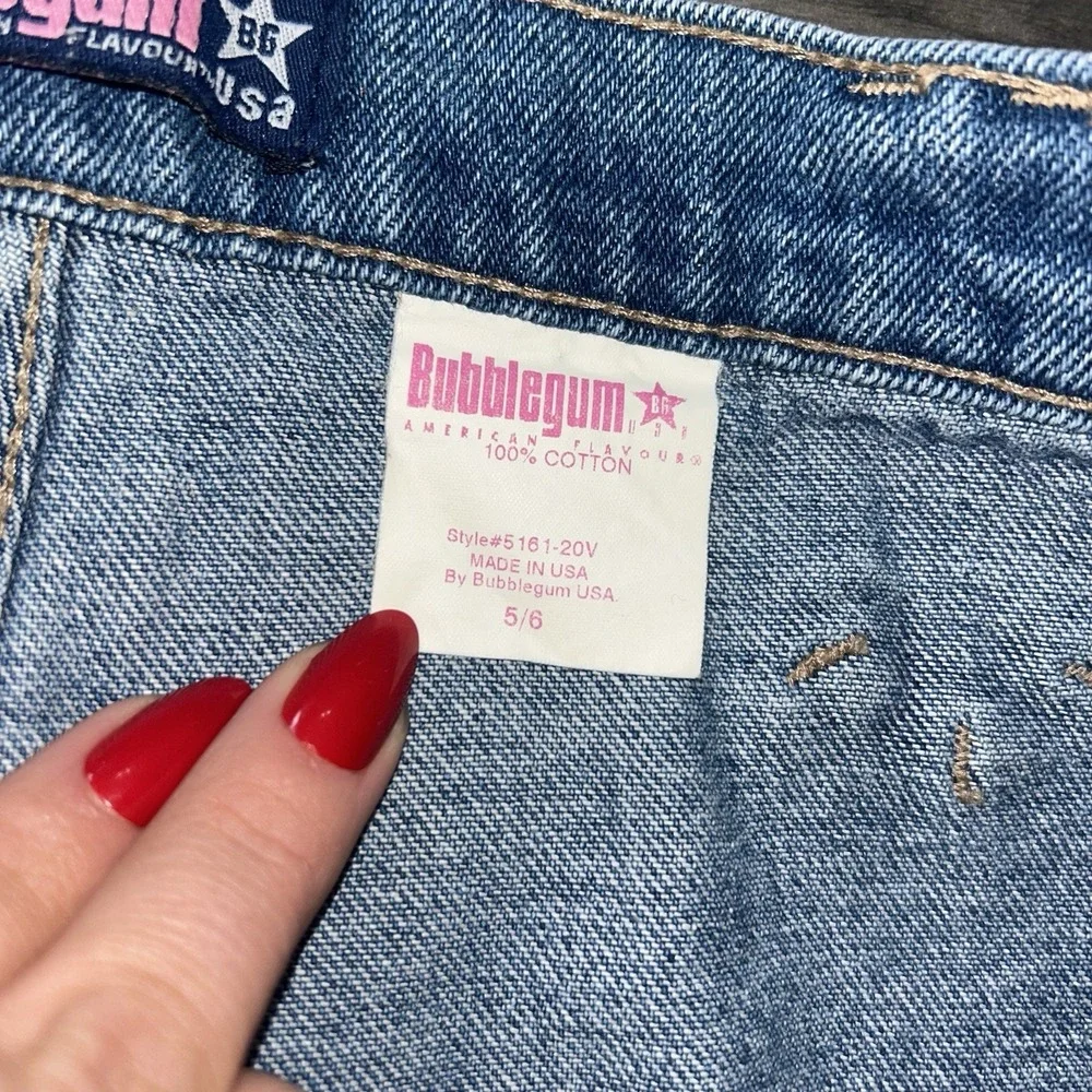 Y2K 2000s Bubblegum Lace Front Denim Mini Skirt Size 5/6 Vintage